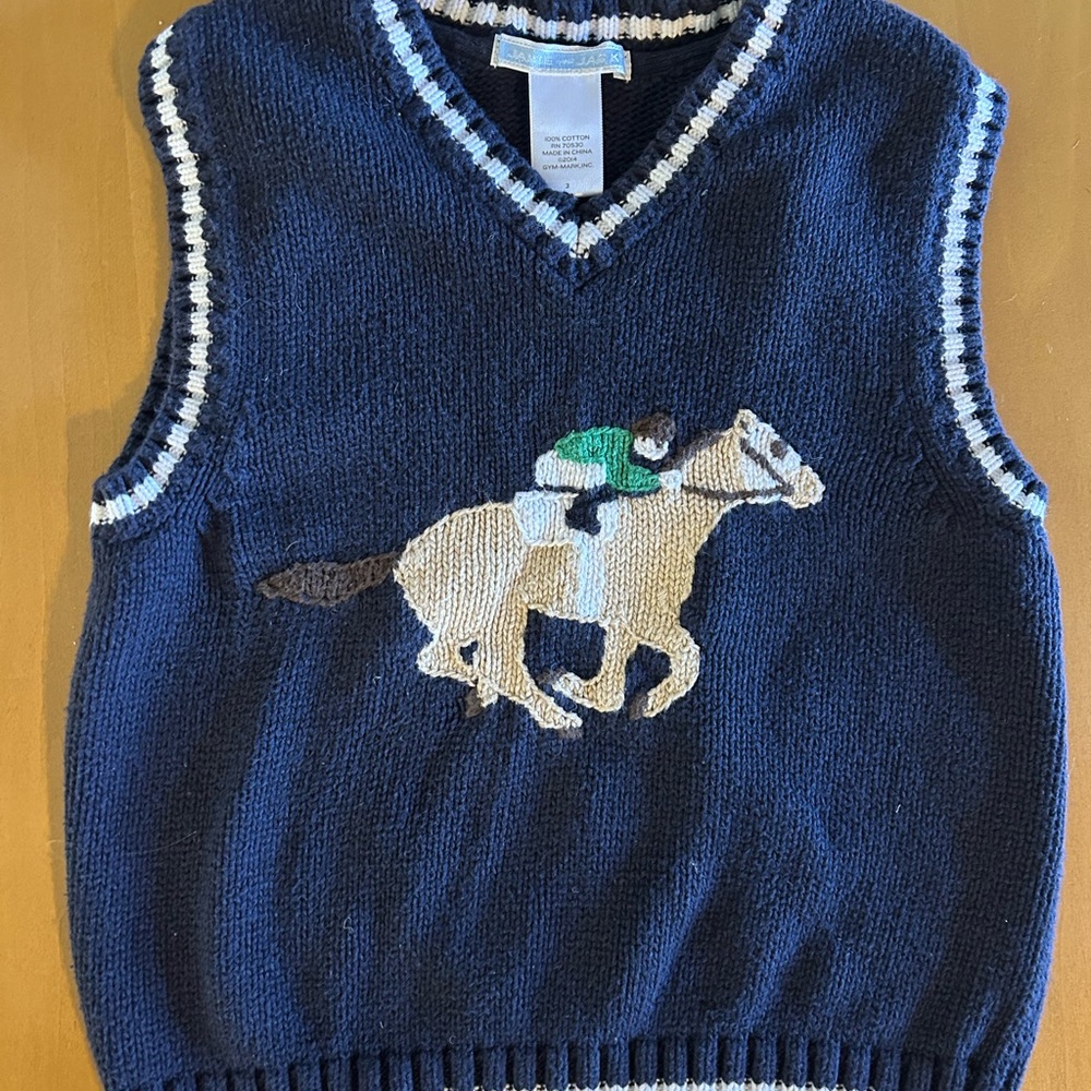 Janie and Jack Navy Blue Horse Sweater Vest - Toddler Boys size 3